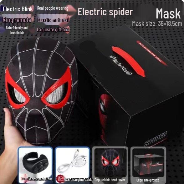 Electric Spider-Man Mask with Blinking Eyes - Light-Up Cosplay Helmet Toy for Kids