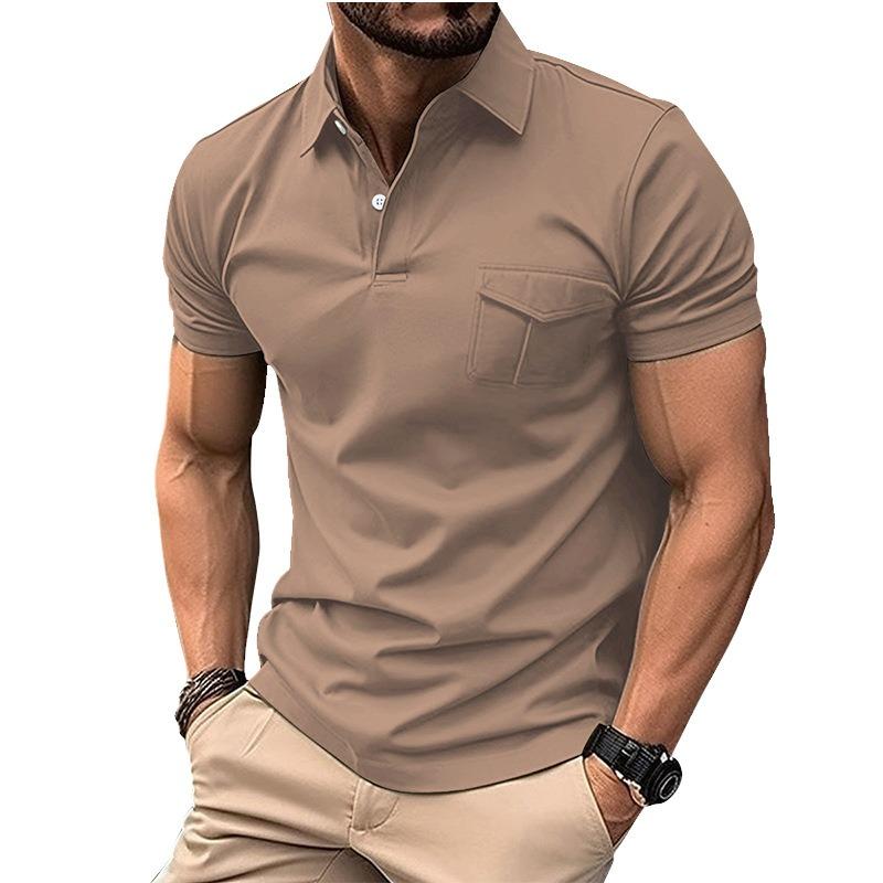 New Men's Polo Shirt with Pocket Men's T-Shirt Sports Short-Sleeved Top