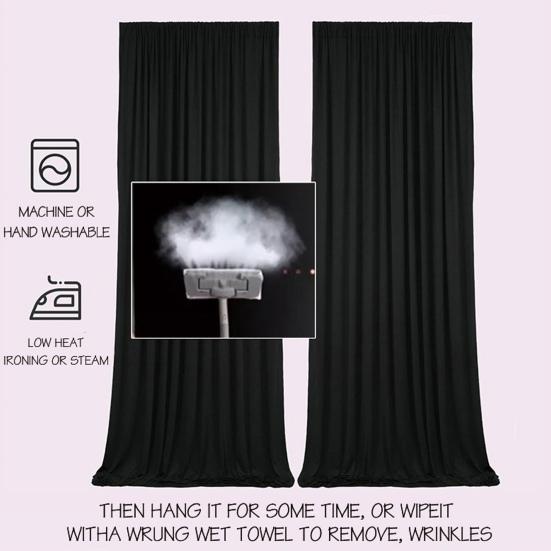 White Backdrop Curtain Wrinkle-Resistant Wedding Drape Black Background Cloth With Rod Pocket