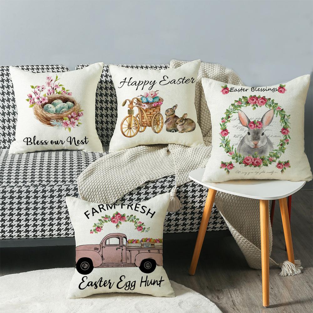 Easter Pillowcase Simple Car Rabbit Print Cushion Home Pillowcase
