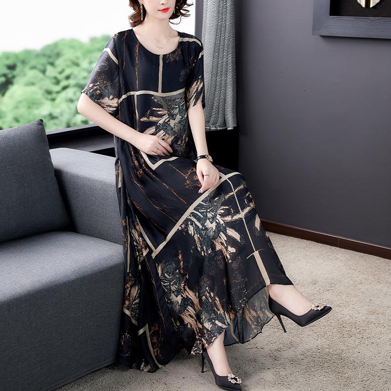 Original size, digital printing summer loose retro printing a-word skirt, lady mother foreign style skirt large size