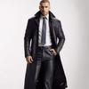 Trench da uomo elegante lungo in ecopelle PU vestibilità slim