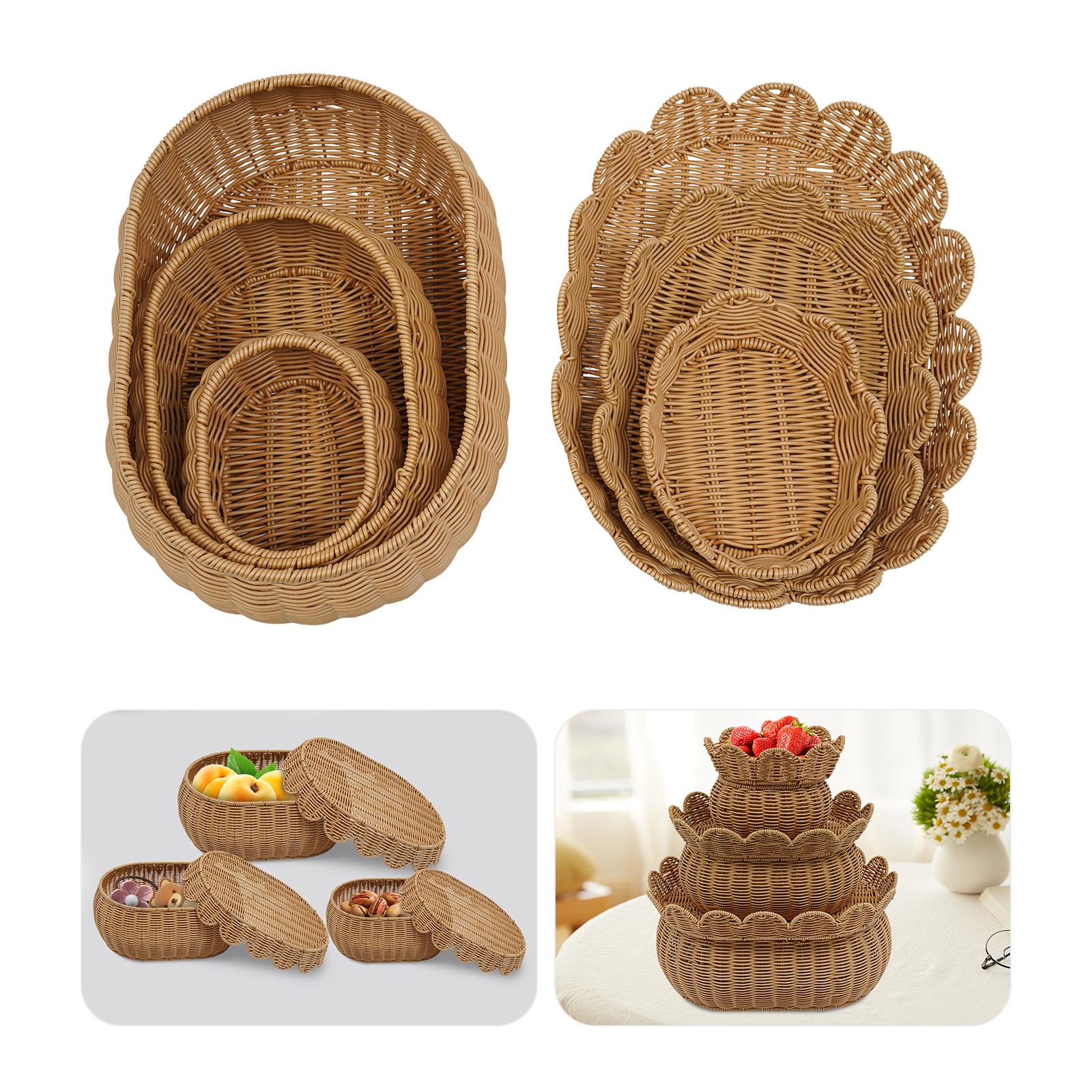 

3Pcs Imitation Rattan Oval Storage Baskets,Hand-woven Light Brown Baskets with Lid Small/Medium/Large for Living Rooms,Kitchens светло-коричневого