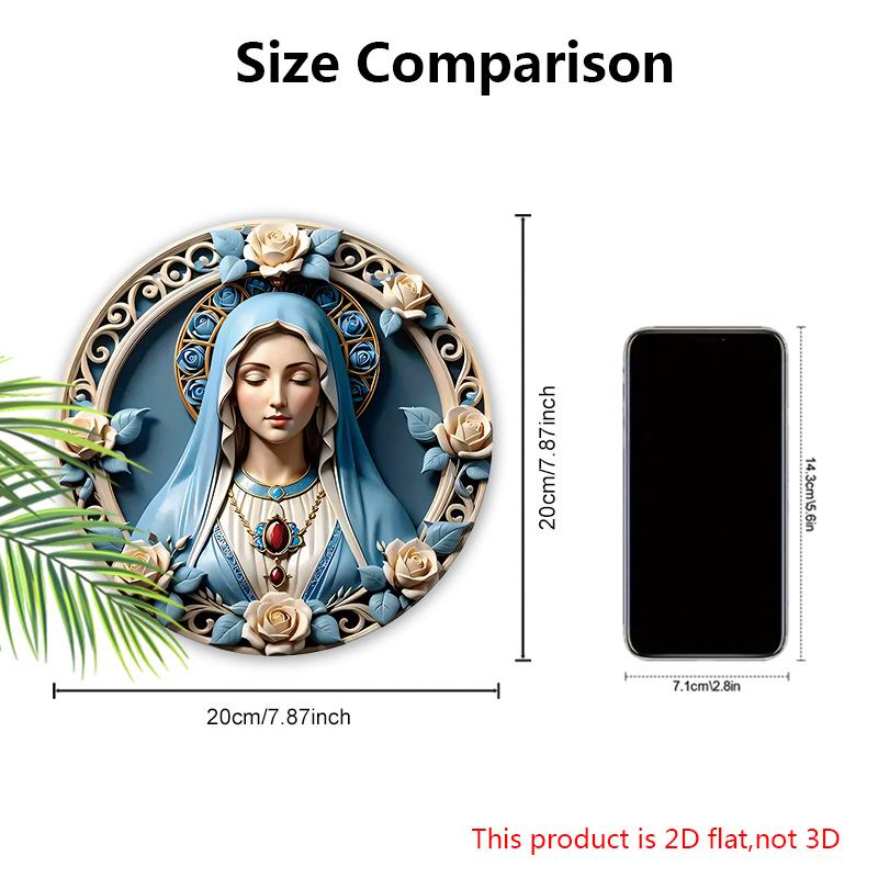 Elegant Wooden Sign with Our Lady Pattern, Unique Round Sign for Wall Front Door Hanging Decor, Ideal Festival Ornament