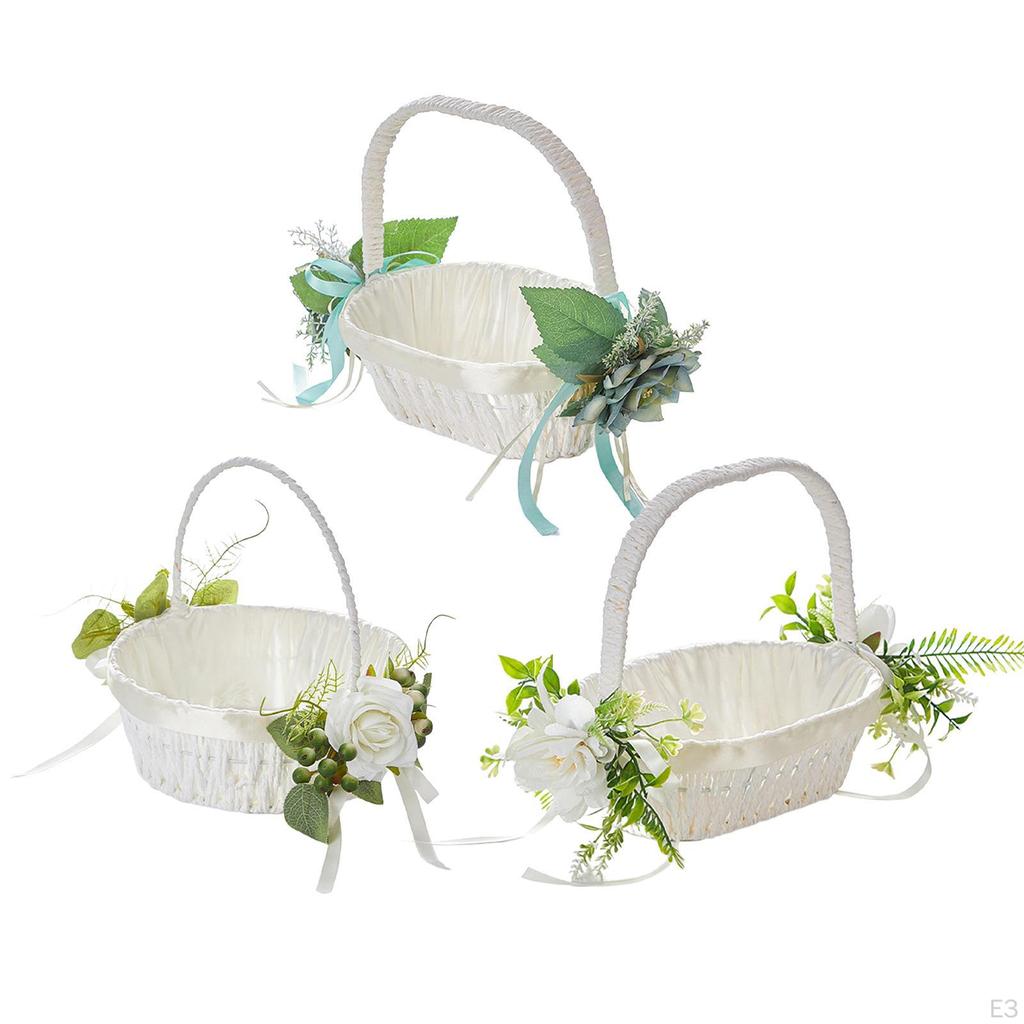 Flower Girl Basket Bridesmaid Lace Container Portable Wedding Baskets for Banquet,