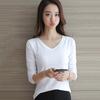 Camiseta de mujer con cuello redondo/en V, jersey ajustado de manga larga elástico que mantiene el calor, Color sólido, camisetas básicas de otoño para mujer, ropa diaria