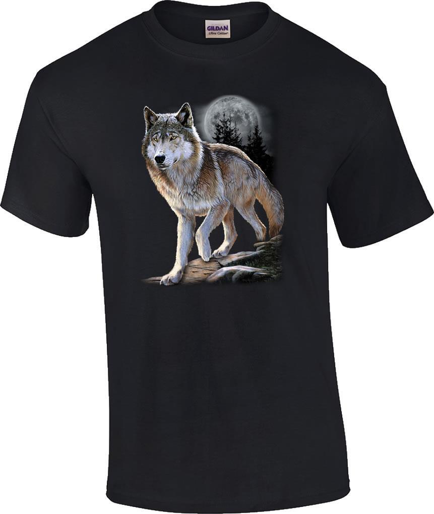 Wolf Alert Mountains Moon Wolves T-Shirt M