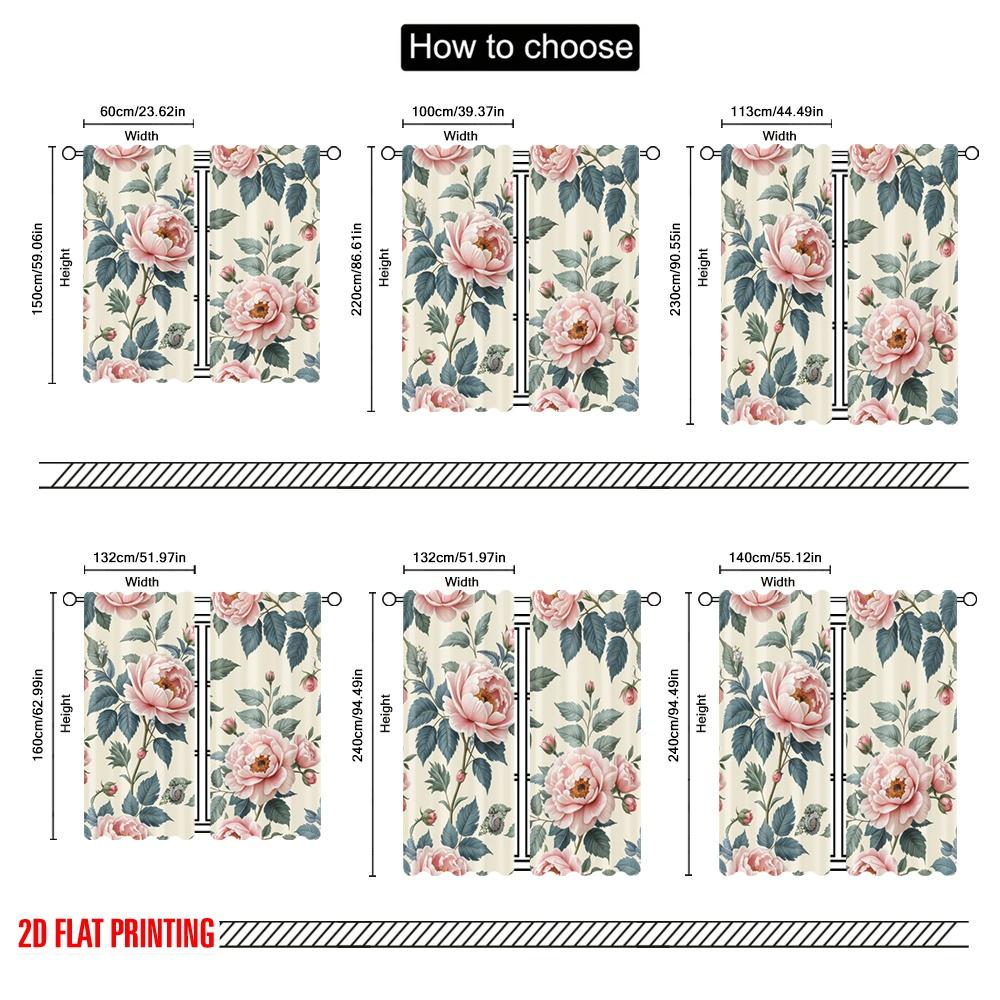 2pcs,2D Plane Printing Creative Curtains Blossom Bouquet Versatile Durable Polyester (without Rod) Room Decor Ldeal for Bedroom