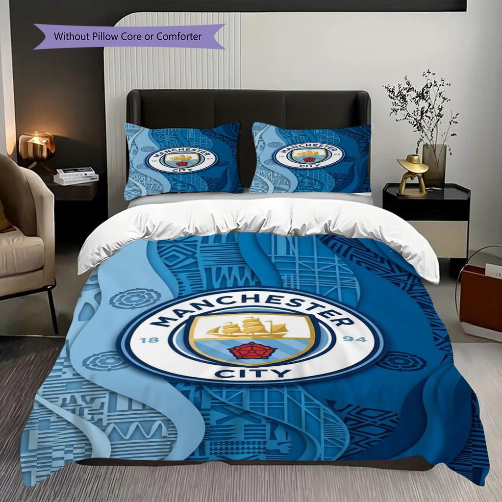 Manchester City Heritage Three-piece Set (1 * Duvet Cover + 2 * Pillowcase, Without Core) 2DFlat Christmas Birthday Gift Duvet Cover and Pillowcase