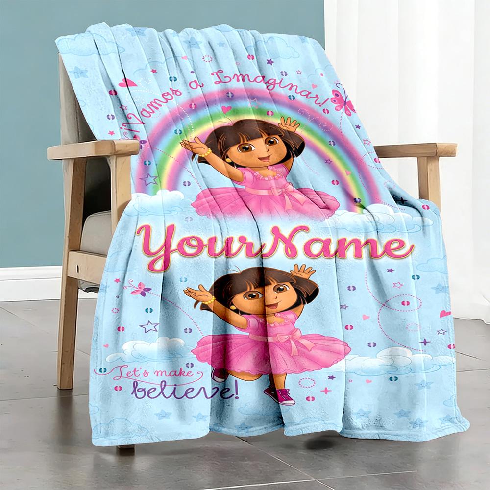 Dora Explorer Customize Your Name Blanket Multi-purpose Customizable Blanket Warmthful Decor for Chair Office Office Chair Bedding All-Season Use