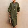 Abito midi elegante da donna con scollo rotondo e maniche a sbuffo per festa, cocktail, sera