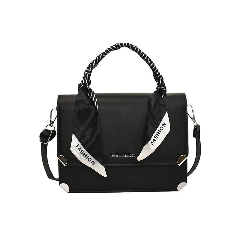 Modische PU-Schultertasche im Vintage-Stil für Damen mit schickem Schal in Schwarz, Rosa, Weiß, Grün, Blau und Khaki