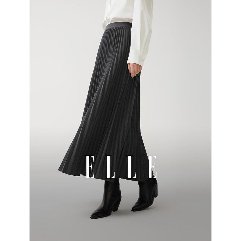 ELLE Women s Rhinestone Pleated Long Skirt L
