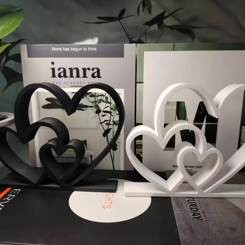 New Heart-to-Heart Statue - Black & White Love Ornament, Desk & Bookshelf Decor, Valentine’s Gift, Home Decoration