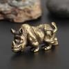 Pure Copper Miniatures Lucky Rhino Statue Figurines Desk Decorations Vintage Brass Animal Statue Home Decor Ornaments Crafts