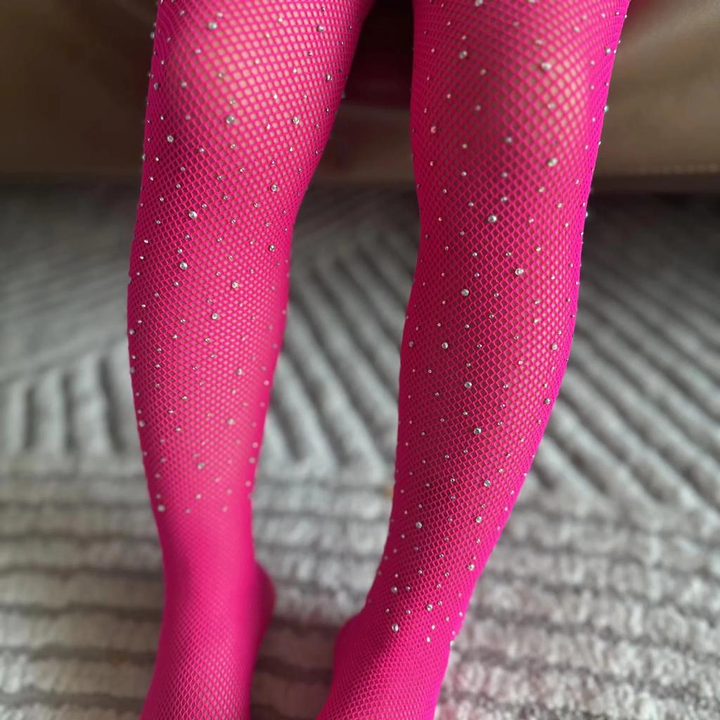 Summer Fishnet Diamond Pants Children'S Tight Fitting Pantyhose Baby'S Cute Sparkling Hollow Latin Dance Leggings Girl'S Gift