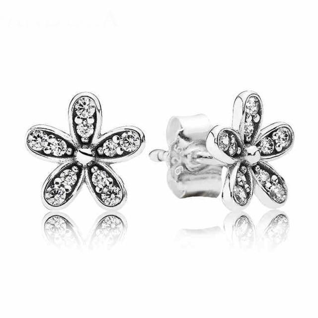 Original  Sterling Tone Pave Daisy Women Clusters Flower Statemen Poetic Blooms Stud Ear Studs Souvenir Present Popular Diy JewelryFlower