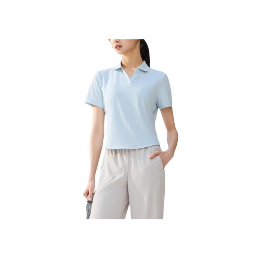 Anta Comfortable Simple Solid Color Slim Fit Sports Polo Shirt Women Tops Dream-Shadow-Blue 962527109-2