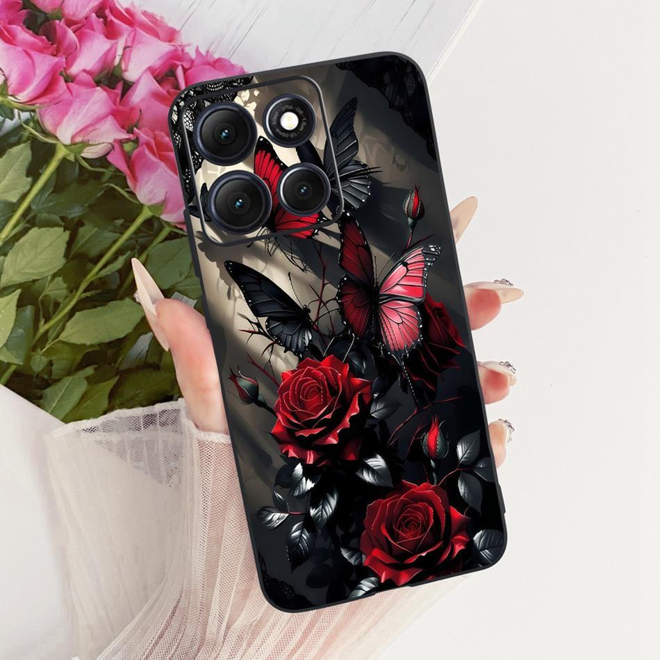 Für Motorola Moto G86 Power Niedliche Blume Schmetterling Katze Bemalte Hülle Für Moto G86 G86Power Schwarzes Silikon Weiche Handyhüllen