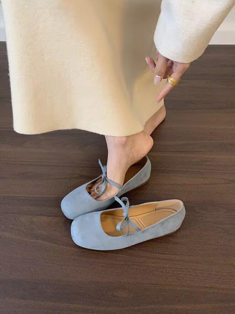 French retro bow Mary Jane shoes women's 2025 new flat ballet shoes with light mouth single shoes