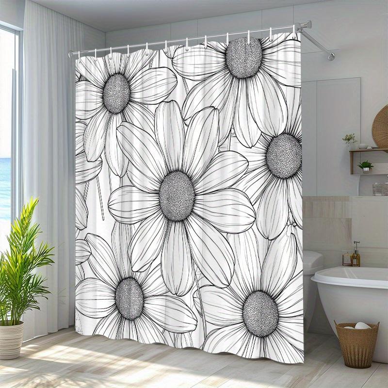 

Elegant Daisy Cluster Shower Curtain - Black & White Botanical Art, Polyester, Washable Bath Decor For Modern Interiors W60H190(CM)-1 Pcs