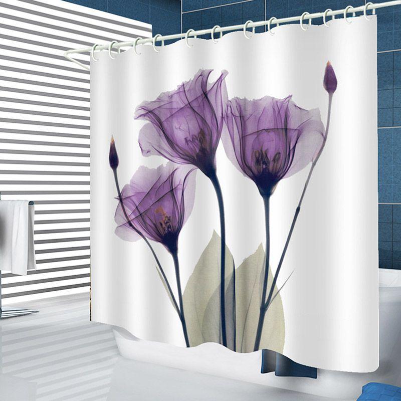 Versatile 3d Mart Waterproof Lotus Print Bathroom Polyester Shower Curtain Featuring 12 Hooks For Any Bathroom Style