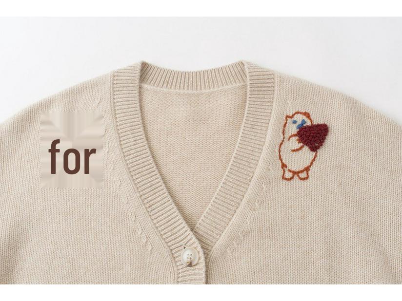 Women's Embroidered V-Neck Cashmere Cardigan - Trendy Autumn/Winter Style, Thick Knitted Outerwear