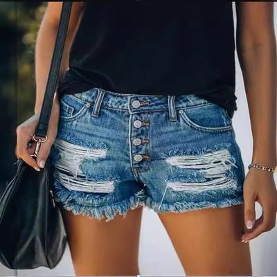 New Fashion Trend Summer New Broken Holes Fringe Denim Shorts Female Hot Pants