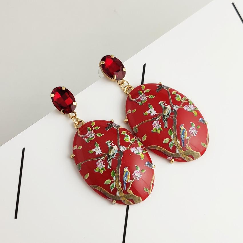 Suibian Retro Resin Printed European & American Earrings - Exquisite, Best-Selling Accessories