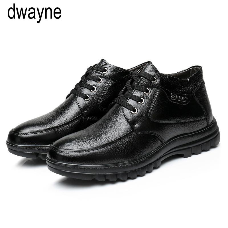 Men Winter Boots Business Genuine Leather Ankle High-top Cotton Snow Boots With Full Fur lining for father fgb78