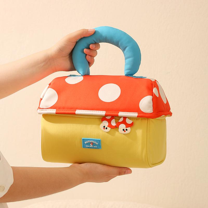 Niedliche Cartoon-Pilz Make-up-Tasche - Damen Große Kapazität Tragbare Oxford-Stoff Handheld Aufbewahrungstasche