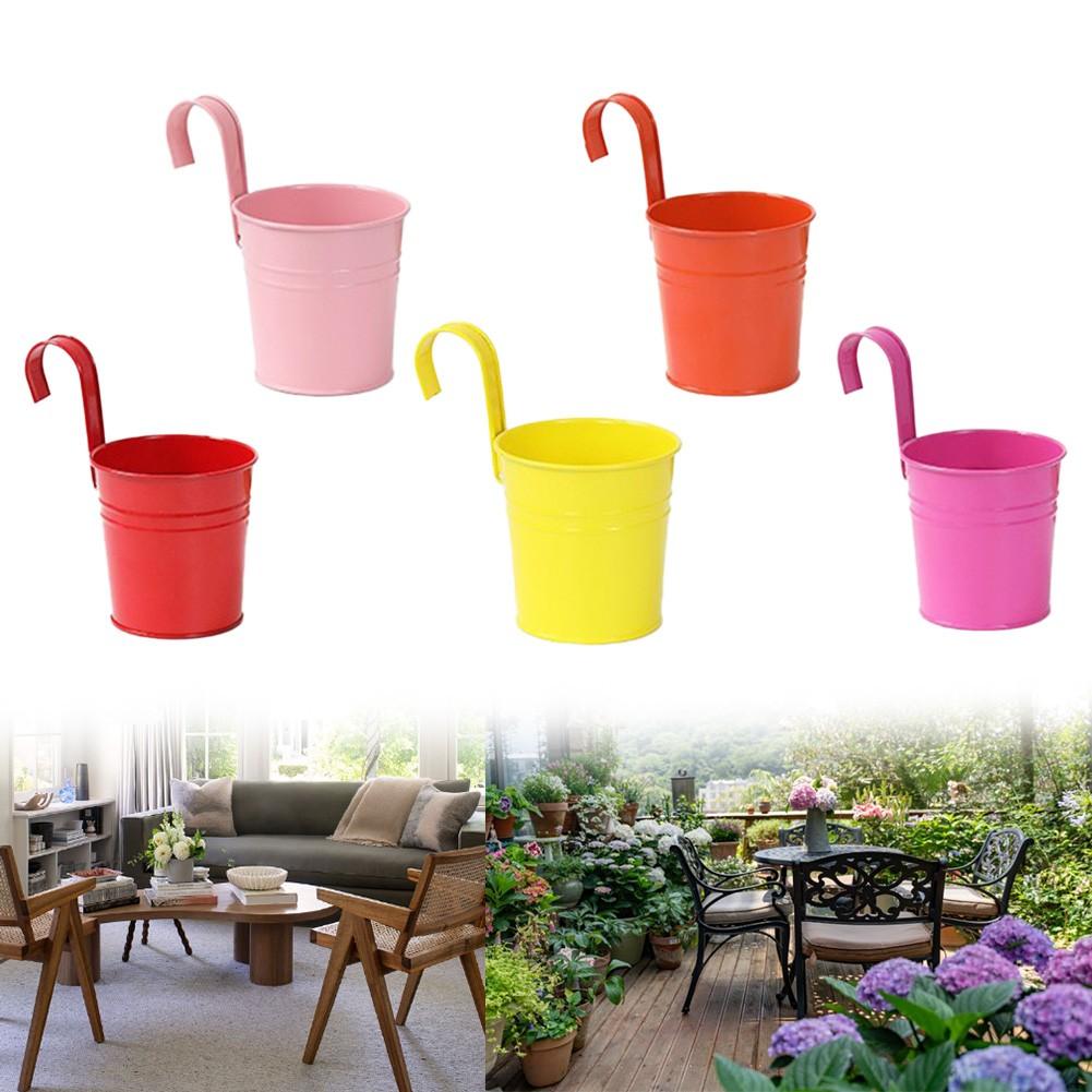 Hanging Planters Set of 5 Colorful Metal Flower Pots with Easy Detachable Hooks