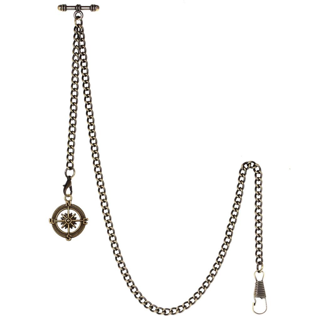 TREEWETO Zakhorlogeketting Albertketting met 2 Haken en Kompas Hanger Heren