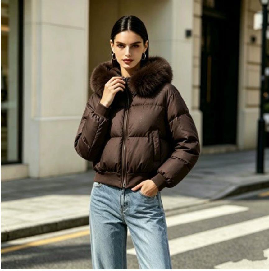 Women's Winter Hooded Fur Collar Down Jacket - Thickened Short Cotton Coat