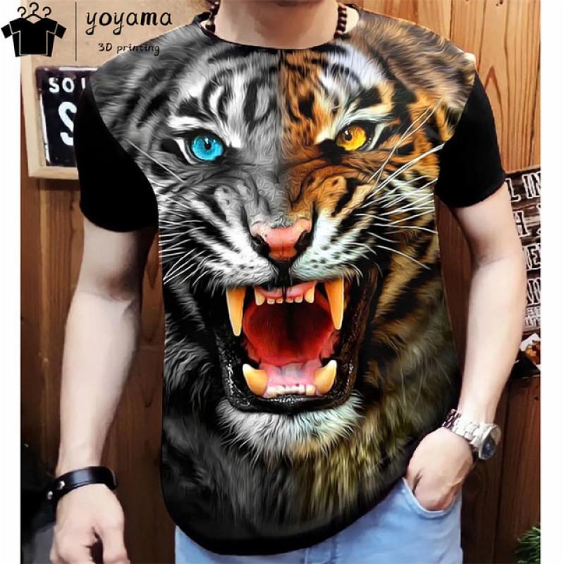 Men's T-Shirt With Print 3d Tiger Print Tees Tops Fashion Men Animal Pattern T Shirt Oversized Streetwear O-Neck Fashion Clothes