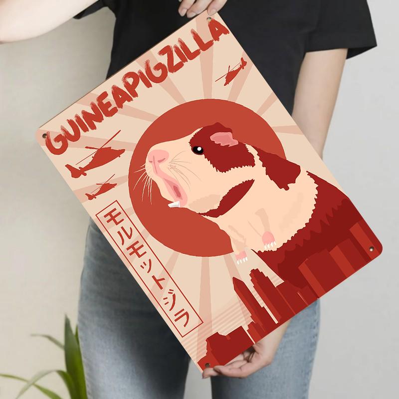 

Guinea Pigzilla Retro Metal Tin Sign Creative Animal Wall Art for Living Room Bedroom Decor 20x30cm（7.8x11.8inch）