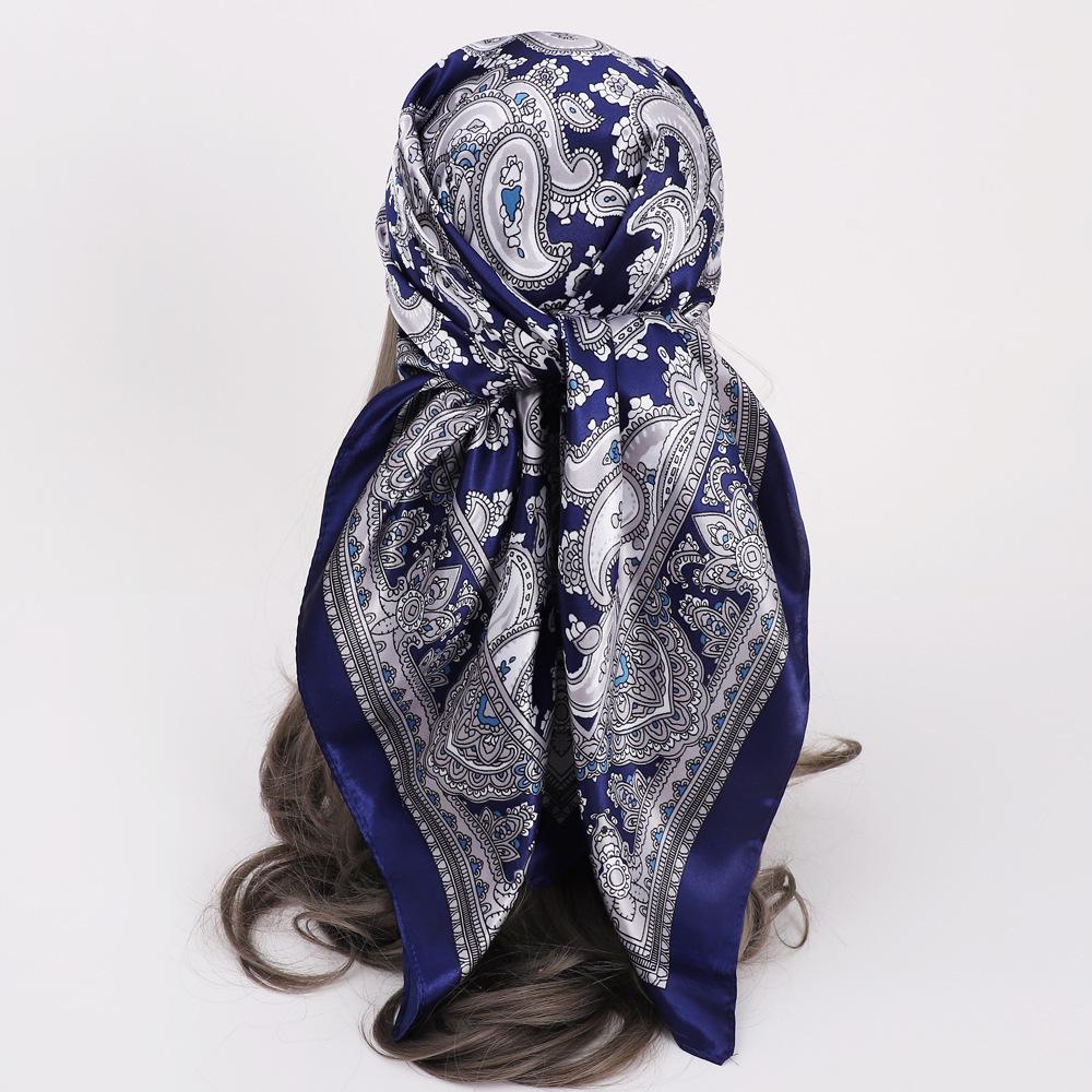 90x90CM Imitation Silk Square Scarf – Women's Striped Color Block Shawl, European & American Style