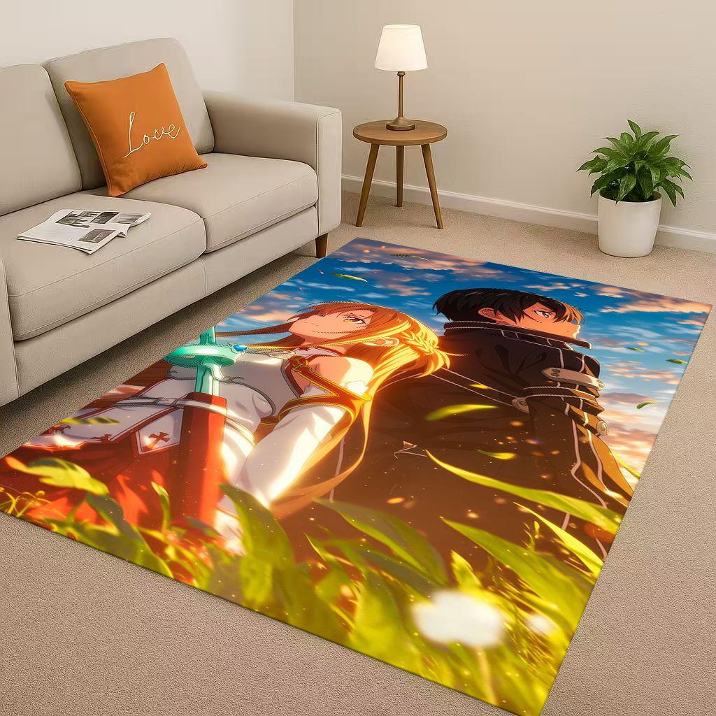 3D Sword Art Online SAO Cartoon Kirito Yuuki Asuna Living Room Non-Slip Area Rug Soft Carpet for Bedroom Sofa,Home Decor Doormat