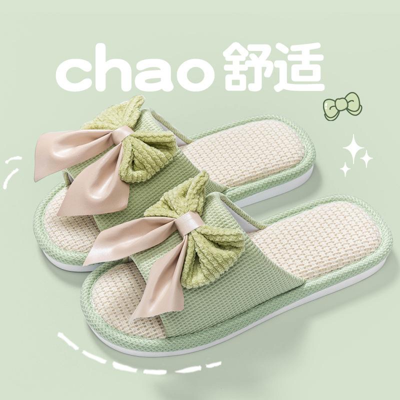 Bow linen slippers four seasons indoor floor non-slip cotton and linen wholesale comfortable 40-41 1960₽
