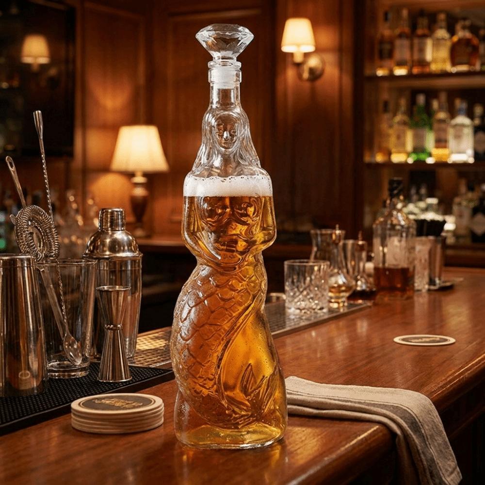 Transparent Whiskey Decanter with Glass Stopper Liquor Bottle Decorative Accessory