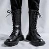 Men's High-Top Genuine Leather Boots British Style Casual Riding Boots Fashionable Motorcycle Boots Thick Sole Zipper Work Shoes