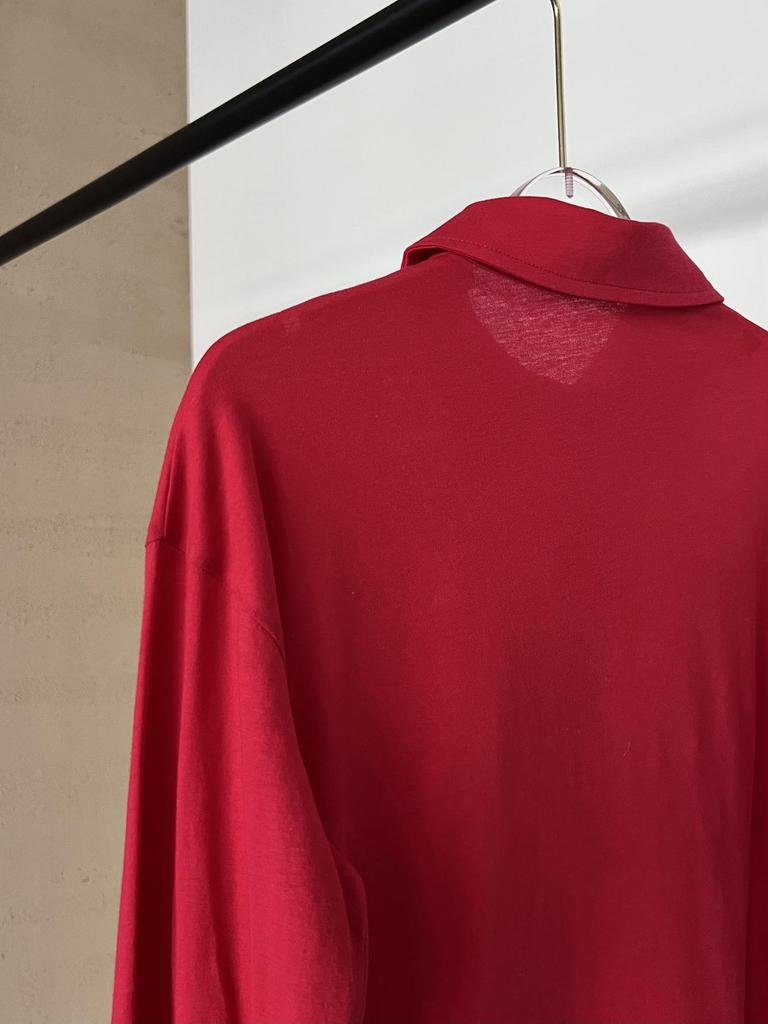 Women's Red Long Sleeve Polo Collar Casual T-Shirt by Nanyou