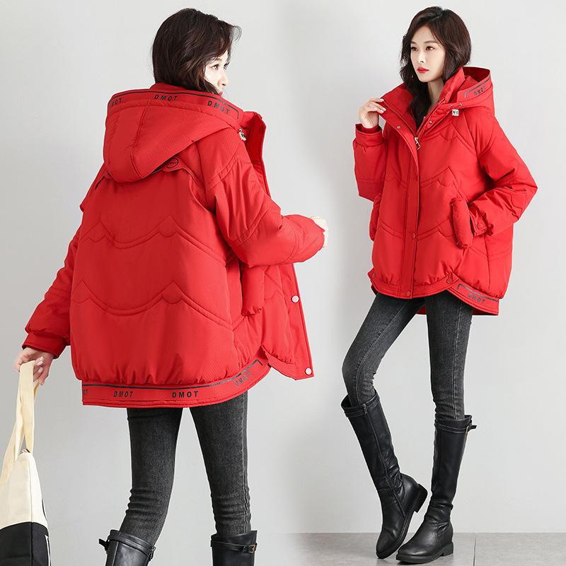 

Женская новая большая размерная холодостойкая ветрозащитная легкая утолщенная пушистая теплая свободная высококачественная ткань для отдыха и спорта хлопковая одежда XL красный