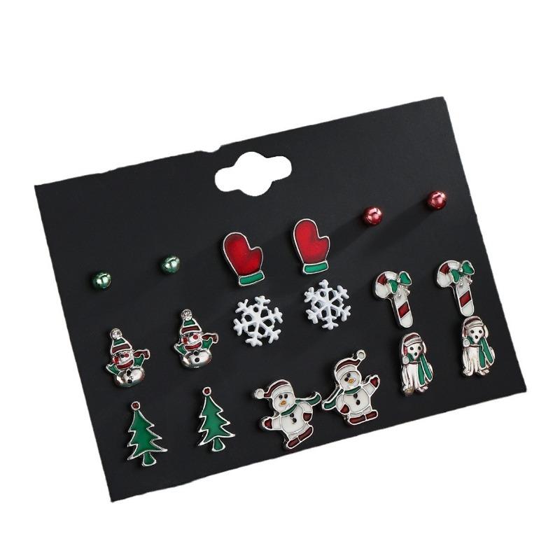 Pair/set of hot-selling Christmas cartoons, cute personalized Christmas tree, snowman alloy material stud earrings set