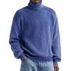 Mens Ribbed Knit Turtleneck Sweater Casual Washed Solid Color Loose Fit Pullover