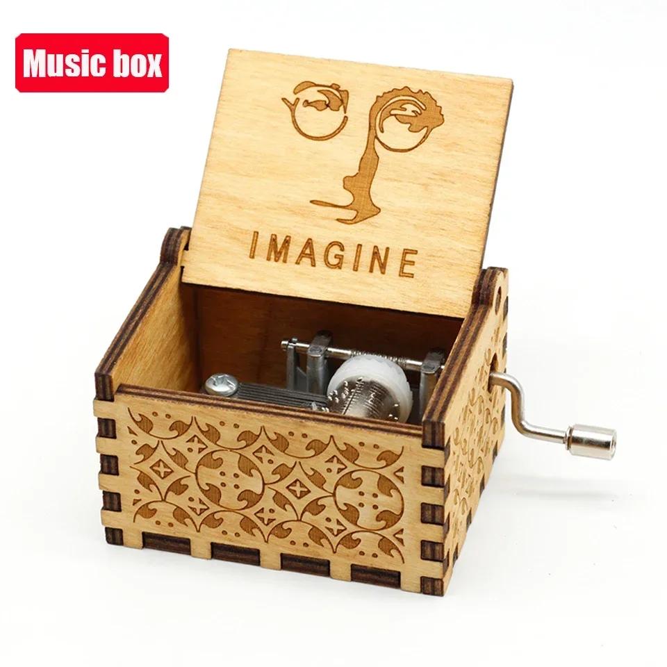 **Hot Antique carved Wooden Hand Crank Jurassic Park Music Box Action Toy Figure Anime Model Christmas Birthday Gift