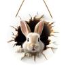 Cute Bunny Hole Wall Stickers Easter Rabbit Door Sign Wooden Rustic Hanging Pendant Welcome Sign Happy Easter Home Decoration