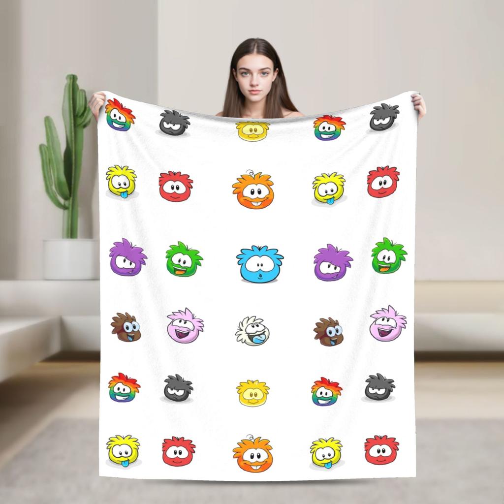 Club Penguin Rainbow Puffle Fleece Throw Blankets Community Game for Bedroom Knitted Blanket Travel Thin Portable Quilt
