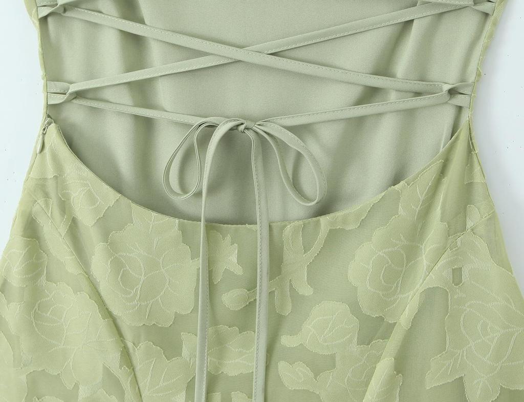 French Lace Cross-Strap Backless Summer Dress - Elegant and Slimming Waist-Cinched Design