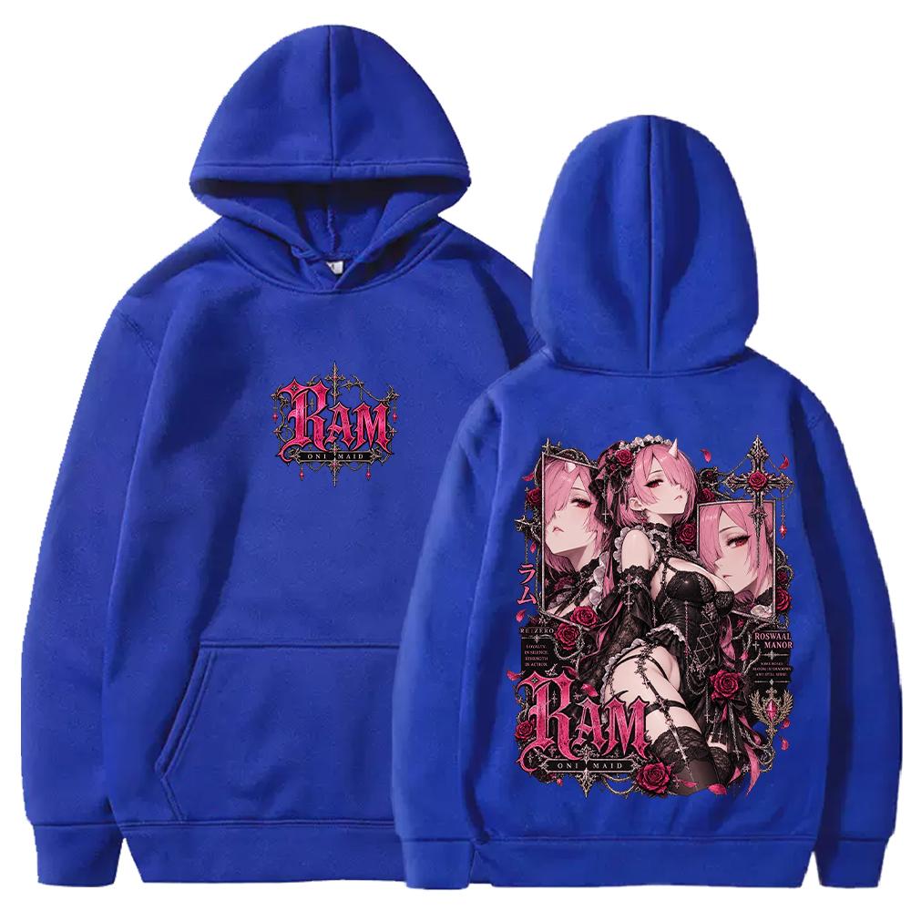 Trendy Re:Zero Anime Ram Y2k Hoodies Harajuku Gothic Streetwear Men Women Fall Winter Long Sleeve Casual Fleece Hooded Top